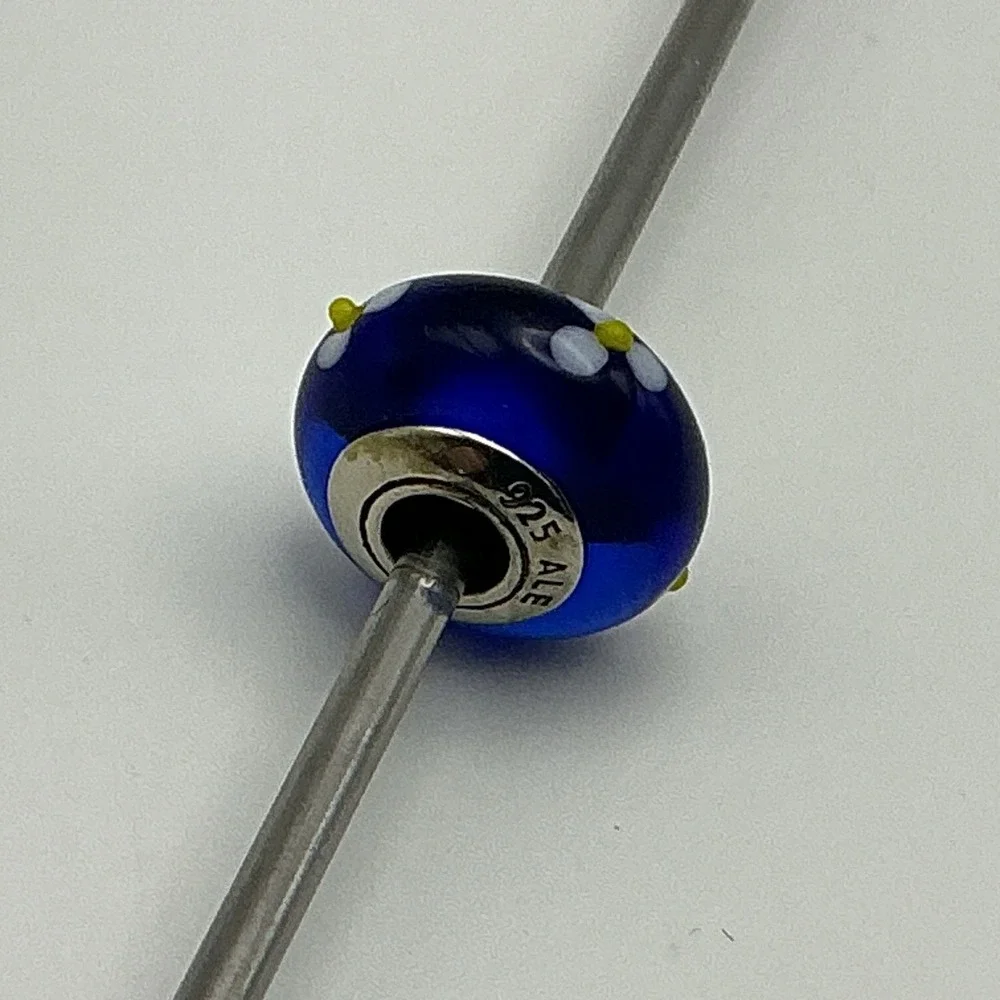 Blue Flowers Retired Pandora Charm, Murano Glass